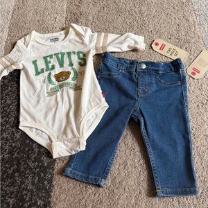 Levi's Long Sleeve Football Bodysuit Jean Set- 6 months